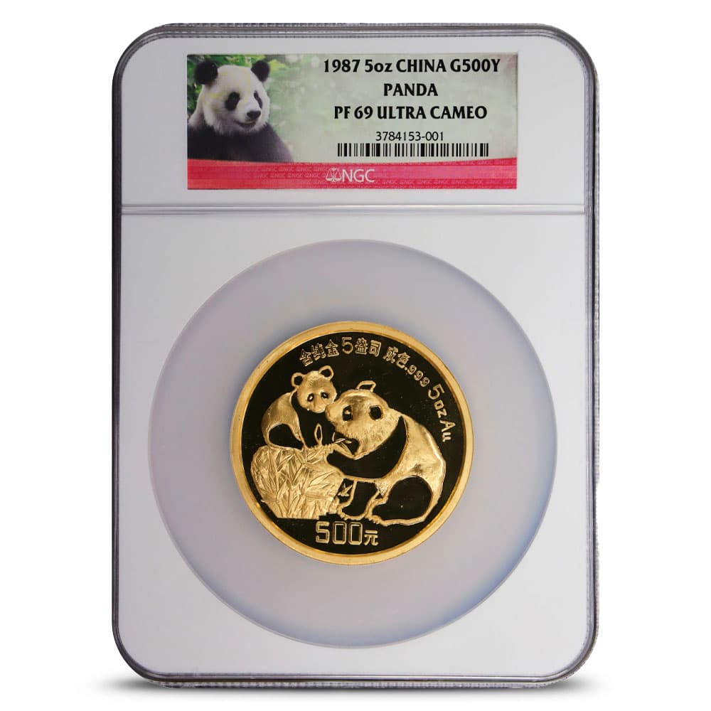 1987 5 oz Proof Chinese Gold Panda Coin NGC PF69 UCAM
