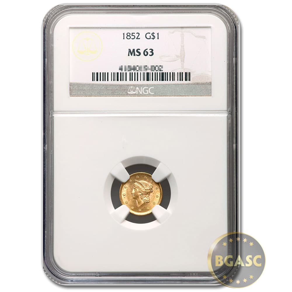 Pre-33 $1 Liberty Gold Coin (Type 1, MS63, PCGS or NGC)