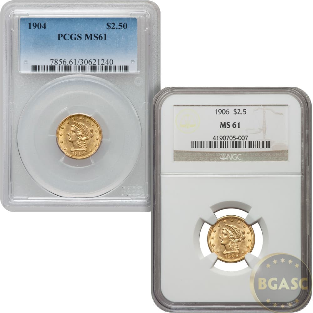 Pre-33 $2.50 Liberty Gold Quarter Eagle Coin MS61 (PCGS or NGC)