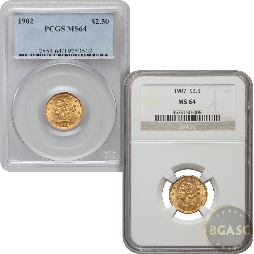 Pre-33 $2.50 Liberty Gold Quarter Eagle Coin (MS64, PCGS or NGC)