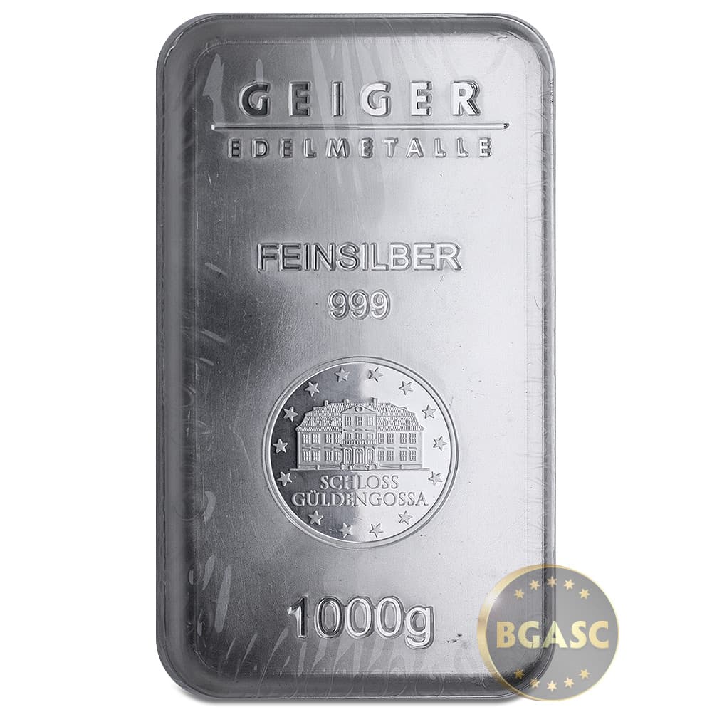 1 Kilo Silver Bars Geiger Security Line (32.15 troy oz) .999 Fine Bullion Ingot (Secondary Market)