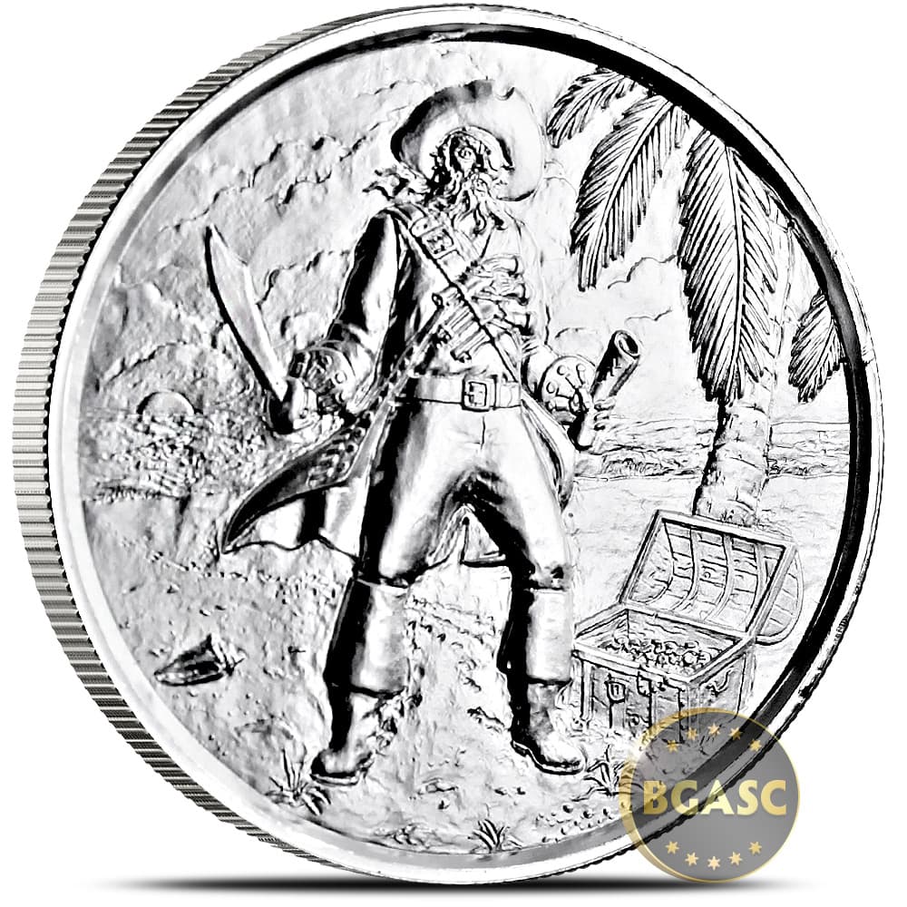 2 oz Silver Rounds Captain Privateer Ultra High Relief Rounds .999 Fine Bullion (P3)