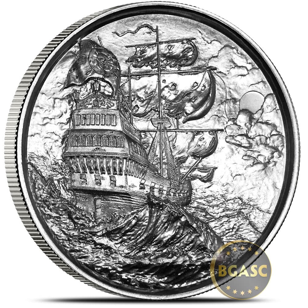 2 oz Silver Rounds Privateer Ultra High Relief Pirate Rounds .999 Fine Bullion (P1)