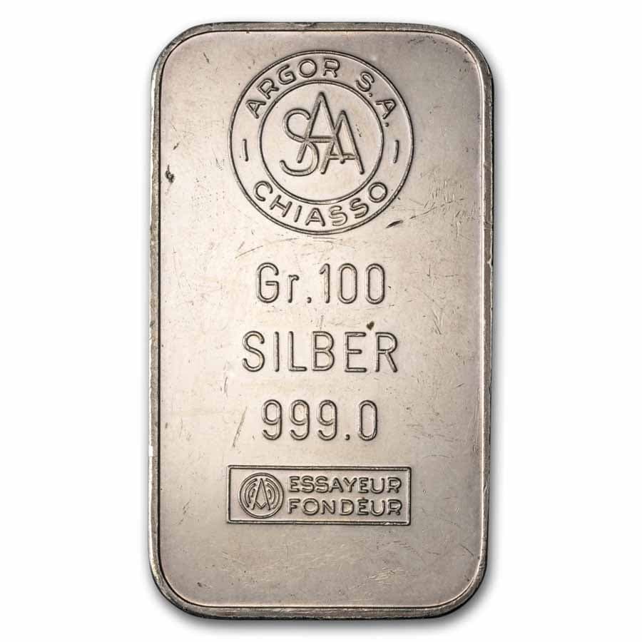 100 gram Silver Bar - Argor S.A. Chiasso