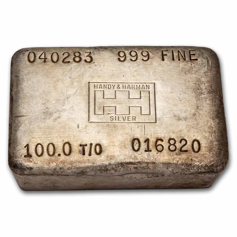 100 oz Silver Bar - Handy & Harman