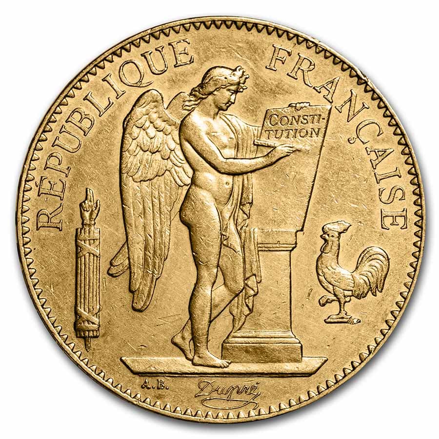1881-A France Gold 100 Franc Angel AU