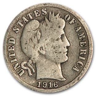 1916-S Barber Dime Good/VG