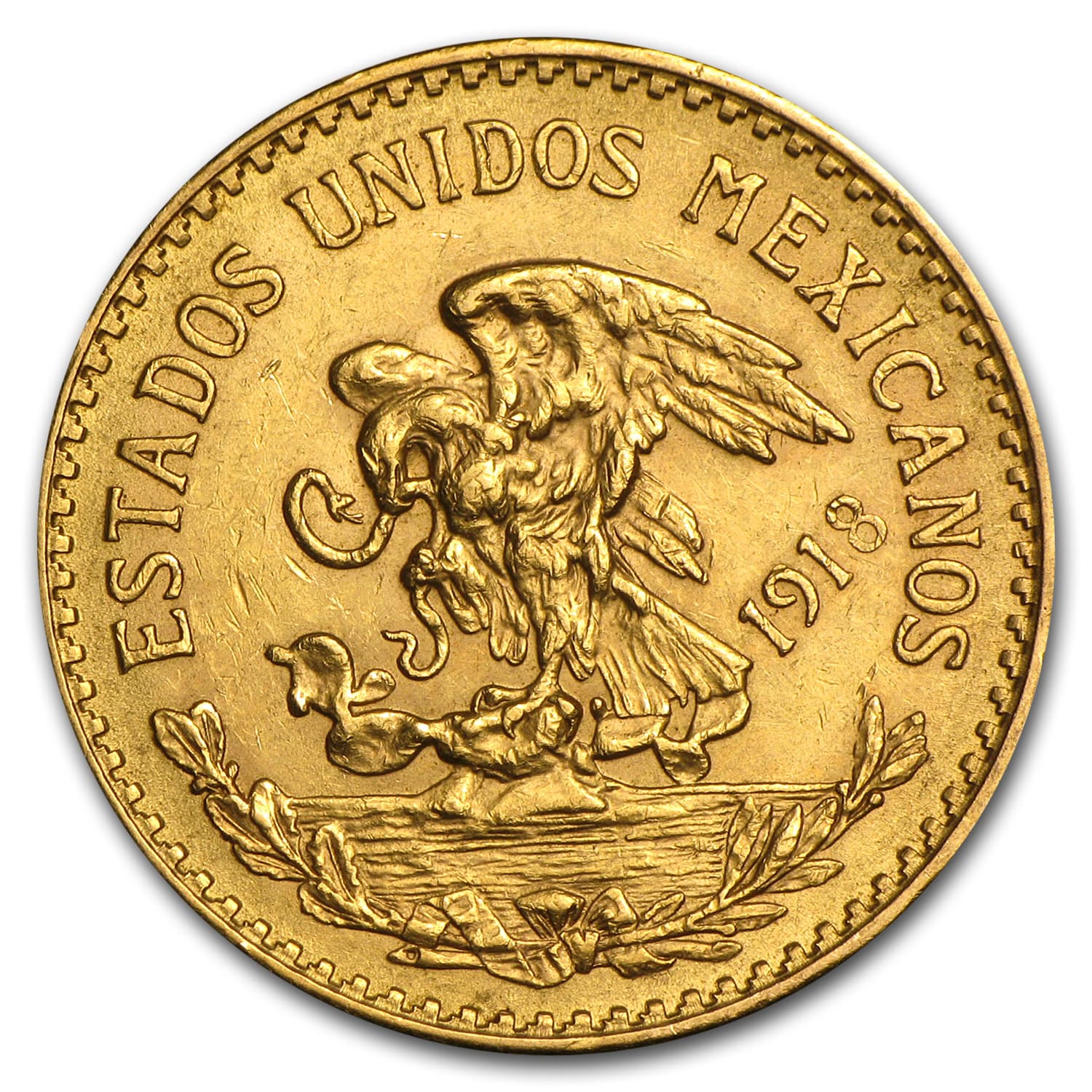 1918 Mexico Gold 20 Pesos AU