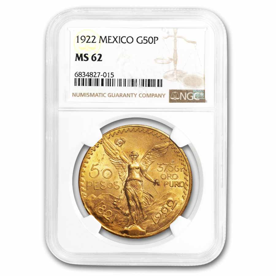 1922 Mexico Gold 50 Pesos MS-62 NGC