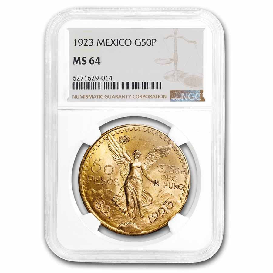 1923 Mexico Gold 50 Pesos MS-64 NGC