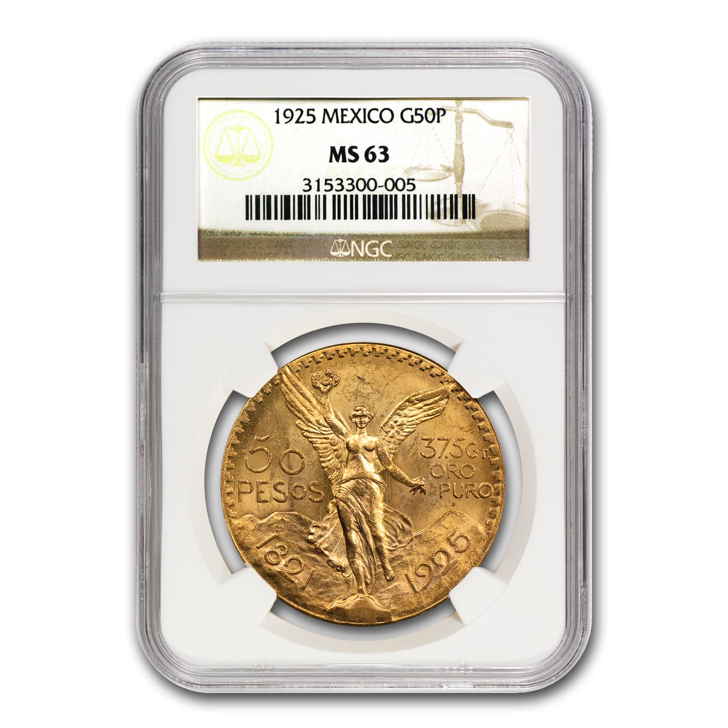 1925 Mexico Gold 50 Pesos MS-63 NGC