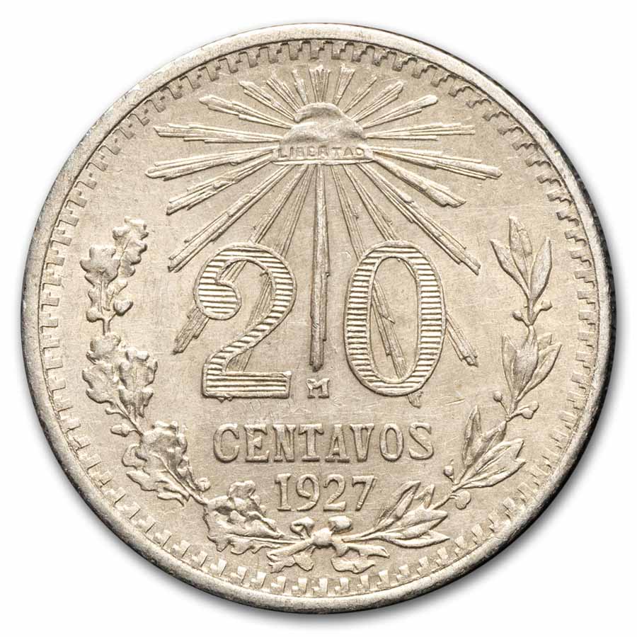 1927-M Mexico Silver 20 Centavos AU
