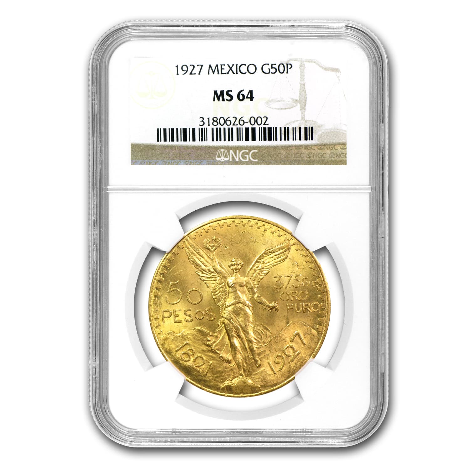 1927 Mexico Gold 50 Pesos MS-64 NGC