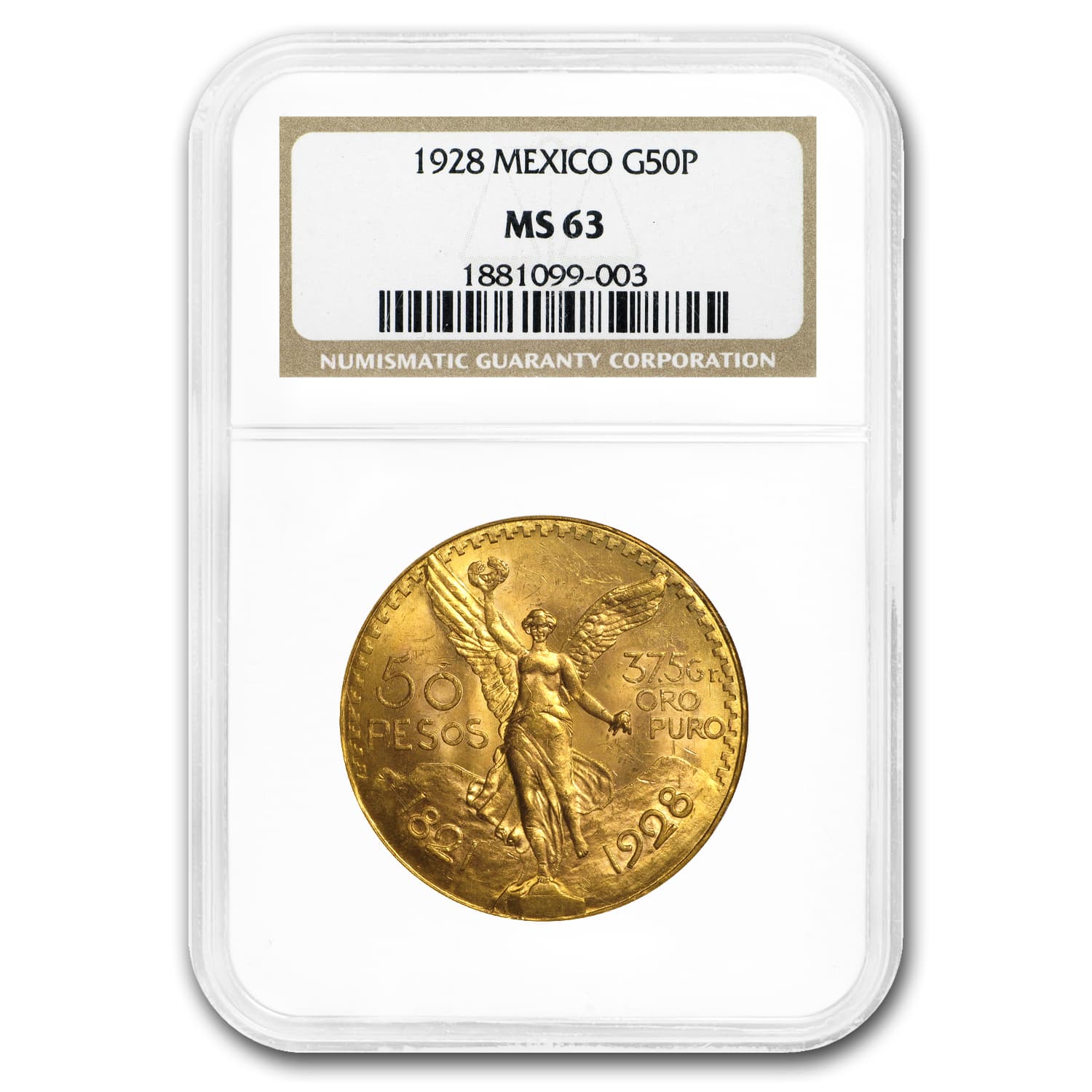1928 Mexico Gold 50 Pesos MS-63 NGC