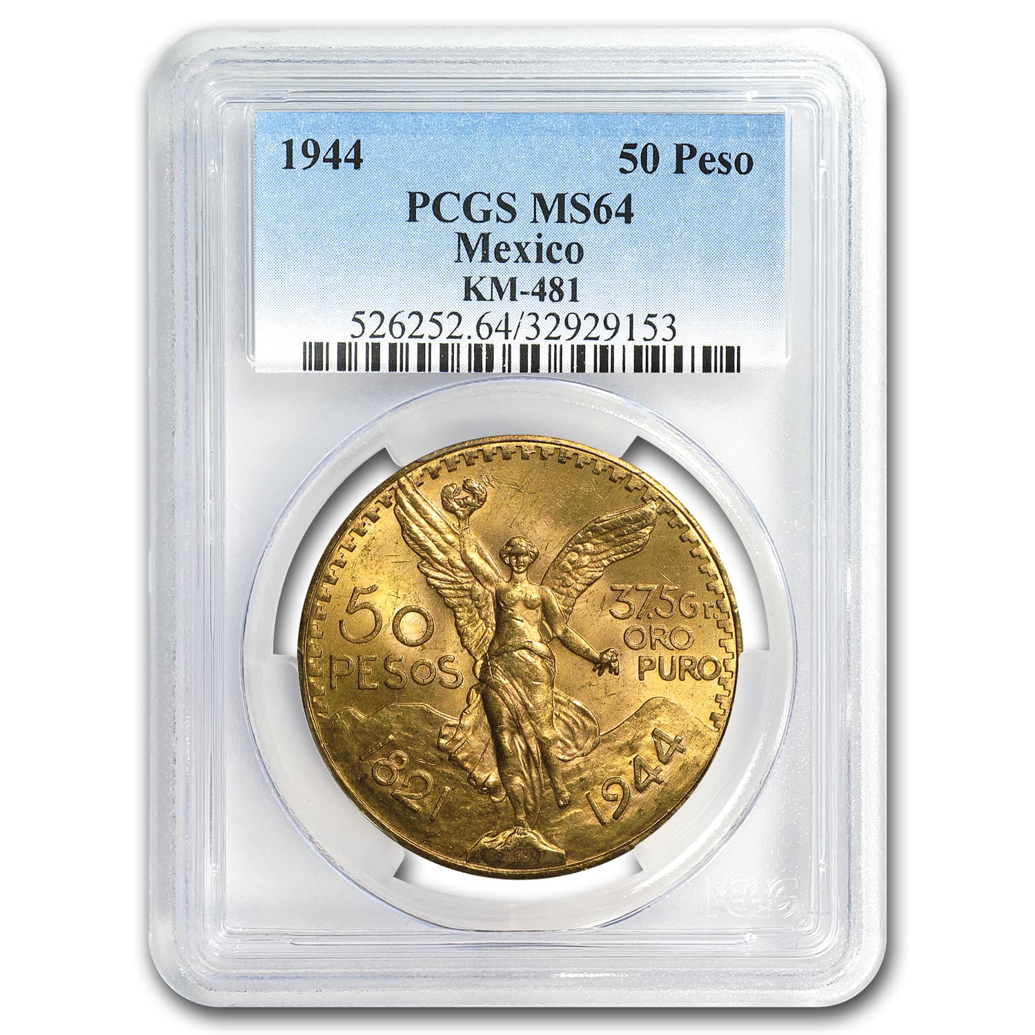 1944 Mexico Gold 50 Pesos MS-64 PCGS