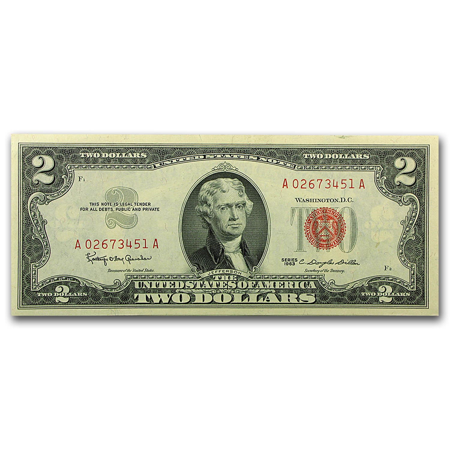 1963s $2.00 U.S. Notes Red Seal AU