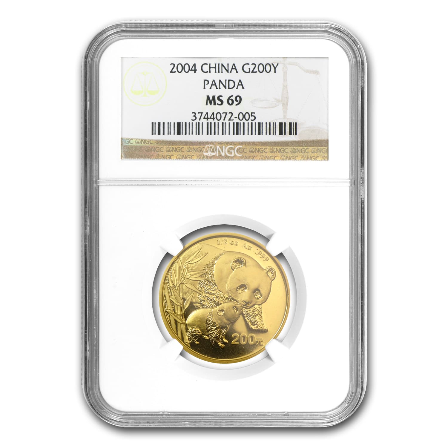 2004 China 1/2 oz Gold Panda MS-69 NGC