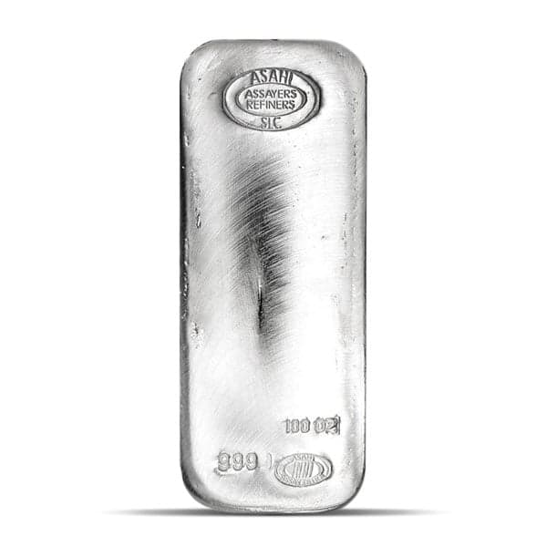 Asahi 100 Oz Silver Bar, .999 Pure