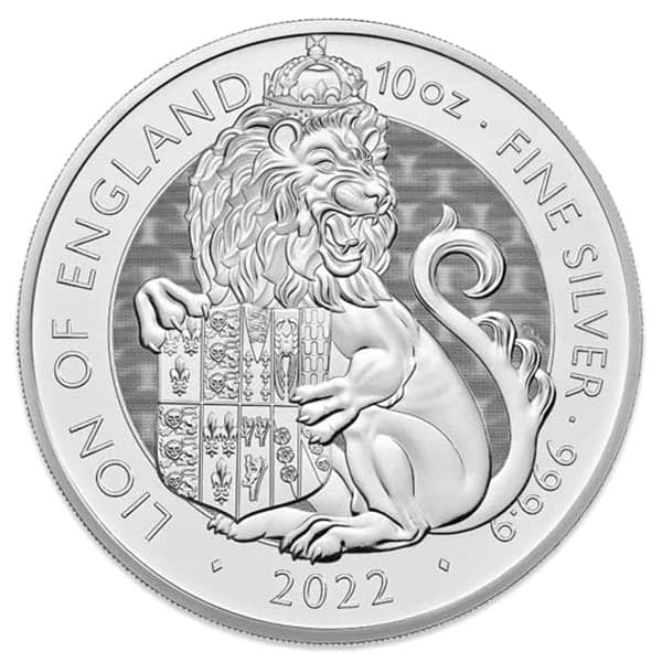 2022 10 Oz British Royal Mint Tudor Beasts; Lion of England -  .9999 Pure Silver Coin