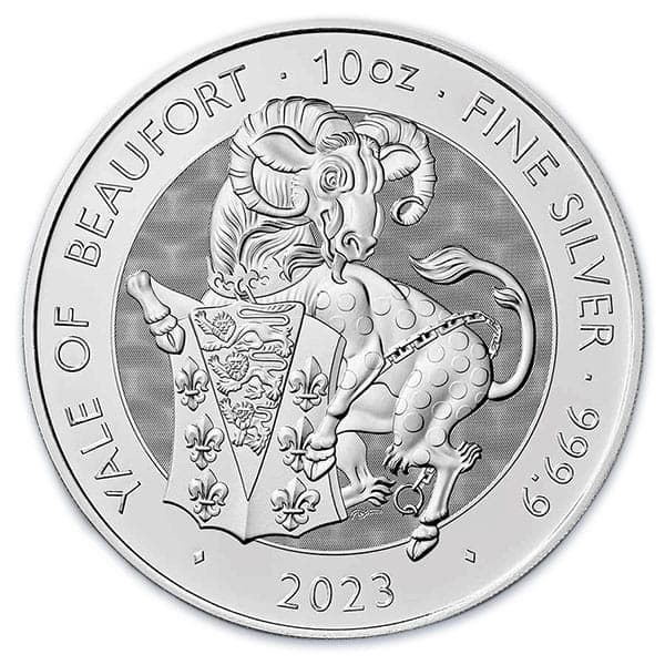 2023 10 Oz British Royal Mint Tudor Beasts: Yale of Beaufort - .9999 Pure Silver Coin