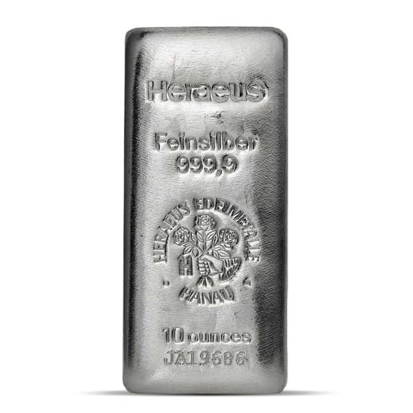 Heraeus 10 Ounce Bar, .999 Pure Silver