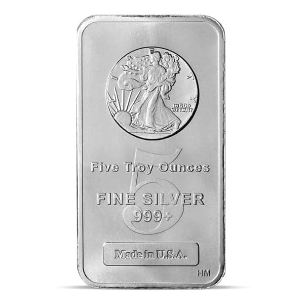 Walking Liberty Design Silver Bar - 5 Ounce .999 Pure