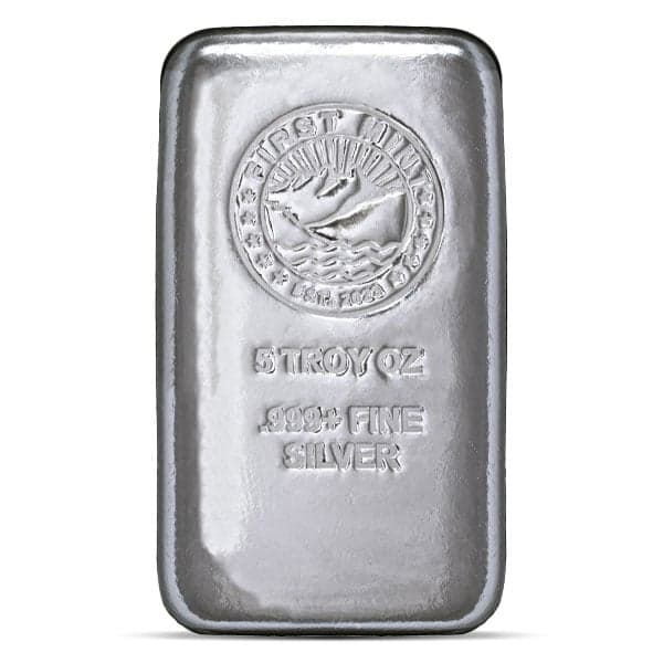 First Mint Silver Cast Bar - 5 Troy Ounce, .999 Pure