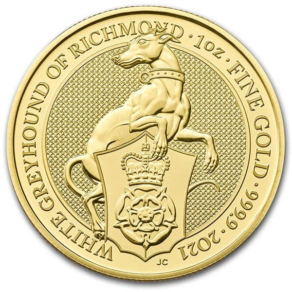 2021 Queen's Beast White Greyhound - 1 oz .9999 Pure GOLD