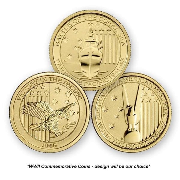 1/4 Ounce Perth Mint Gold Australian Coin (World War II Commemorative), .9999 Pure