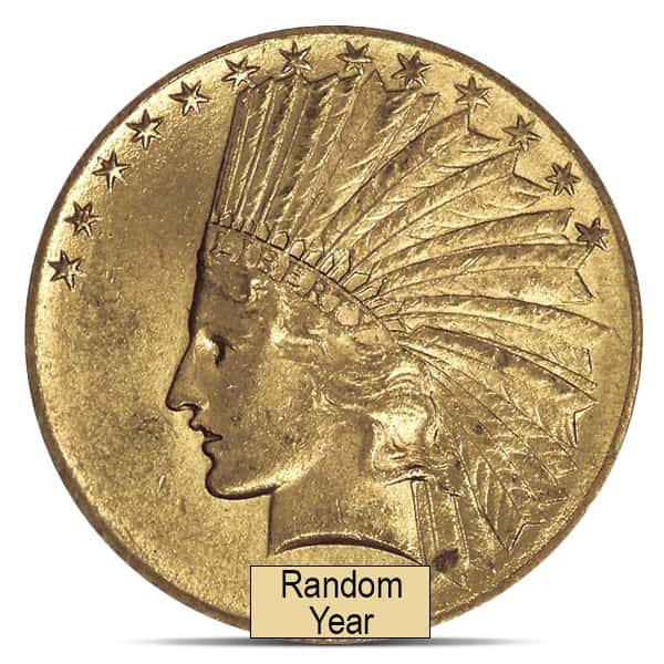 $10 Gold Indian Head (1907-1933), Cleaned/Jewelry Grade, 0.4838 Troy Ounce Gold Content